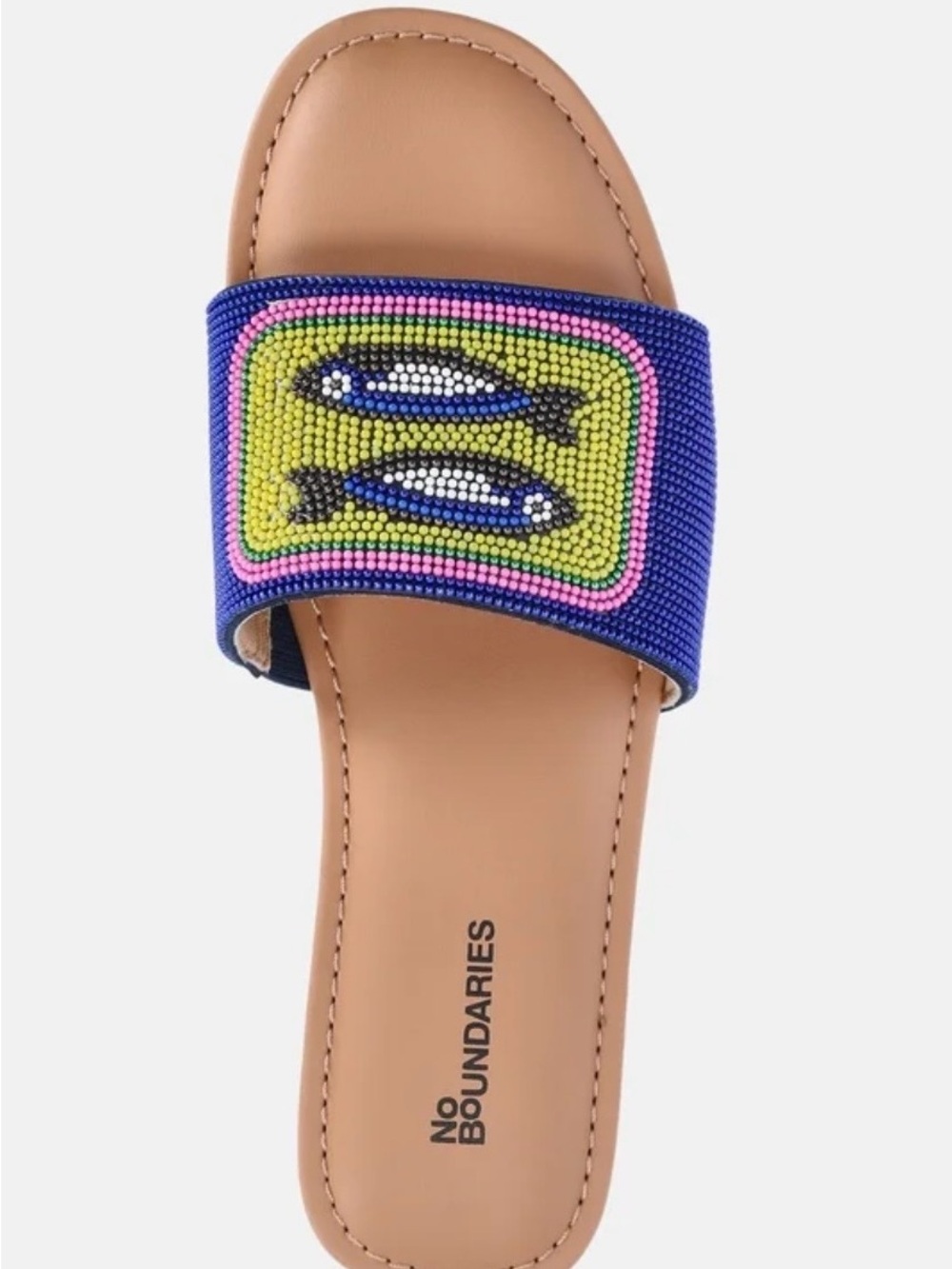 No Boundaries Blue Beaded Slide Sandal with Yellow & Pink Accents